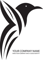 vector of a black and white bird in a flying position to be used as an icon