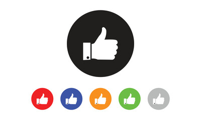 Minimalist thumbs up icons in black and colorful circles arranged above in clean vector illustration representing approval and agreement