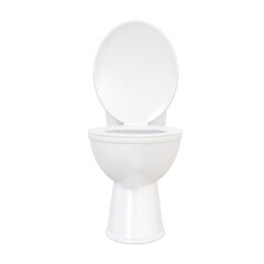 Open white toilet bowl icon on isolated background. Realistic mockup flush bathroom seat clean hygiene concept. Minimal cartoon style. 3D render illustration design element
