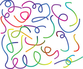Vibrant rainbow swirls and wavy lines abstract art on a clean white background with a playful and energetic feel
