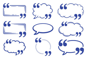 Collection of Hand-Drawn Blue Speech Bubbles and Quotation Marks