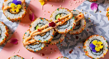 Playful California Rolls with Whimsical Presentation and Bright High Key Lighting