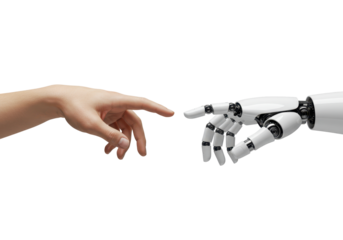 Isolated Human and Robot Hand Touching Fingers, Artificial Intelligence, Connection, Future Tech