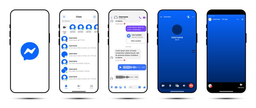 Messenger UI Mockup Template in iPhone Screen &ndash; Modern Chat, Voice Call, and Story Interface Design for Mobile Communication App
Messenger App Design, Social Media Chat UI Kit and Message 