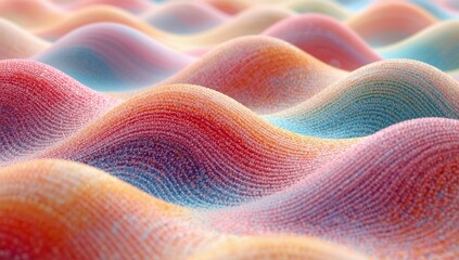 Colinas ondulantes de colores vibrantes que parecen un paisaje de caramelos en un mundo de ensue&ntilde;o y fantas&iacute;a