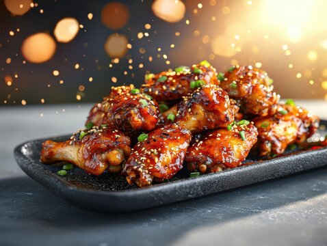 Savor delicious spicy chicken wings home kitchen food photography warm ambiance close-up culinary delight