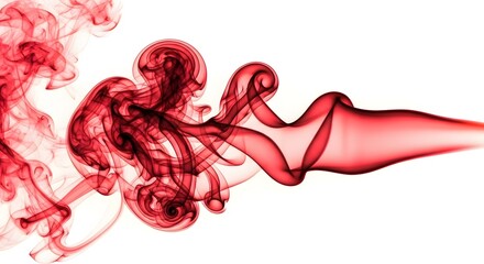 Abstract red smoke swirls and patterns against a bright white background creating a dreamy effect