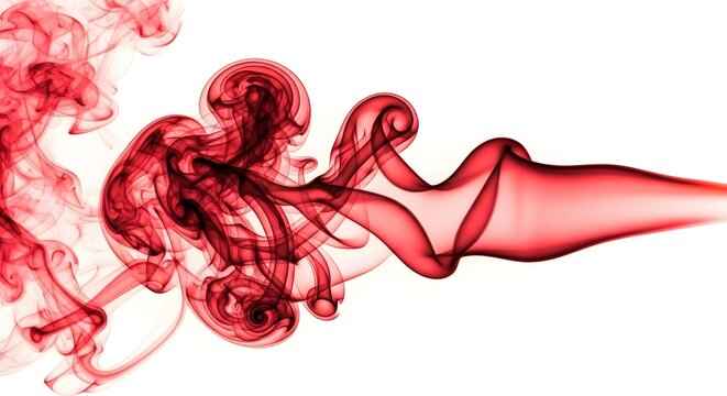 Abstract red smoke swirls and patterns against a bright white background creating a dreamy effect - Powered by Adobe