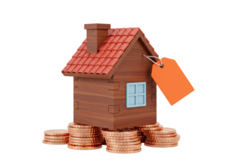 Isolated House model on coins, indicating value of real estate market investing concept