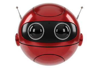 Isolated Red Robot Head with Antennae, Cute AI Device, Cartoon-Style, Robotics Future