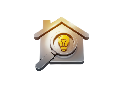 Isolated concept with searching for a bright idea about home or finding a real estate