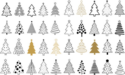 Set of Stylized Christmas Trees Vector Illustration Designs 