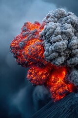 Volcanic eruption spewing ash and lava in a dramatic display of nature's power during twilight hours