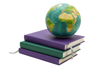 Isolated globe on stack of books, knowledge and learning concepts for education theme idea