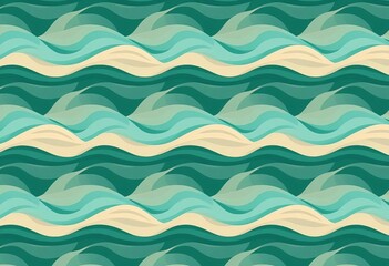 Fototapeta premium Abstract seamless pattern of flowing geometric waves, teal and beige color palette, design element, teal