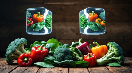 Fresh Vegetables with Holographic Displays over Digital Network (AI-generated)