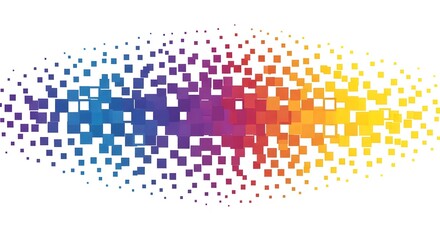 Abstract design featuring a gradient of colorful squares on a white background pattern silhouette