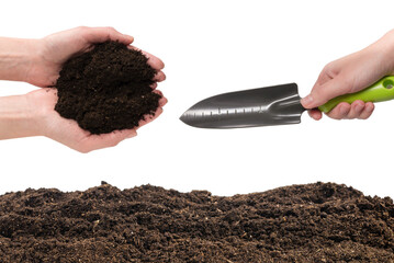 Soil for plant isolated on white background.