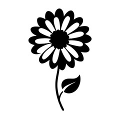 Vector art of a graphic illustration of a single flower with multiple petals and a stem with a leaf, isolated on a