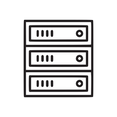 A simple line drawing of three stacked server units with indicators and power buttons on a white background