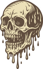 Fototapeta premium Melting Skull Vector Illustration Dripping Horror Design in Vintage Style