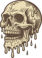 Melting Skull Vector Illustration Dripping Horror Design in Vintage Style