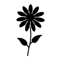 Vector art of black silhouette of a daisy flower with a stem and two leaves