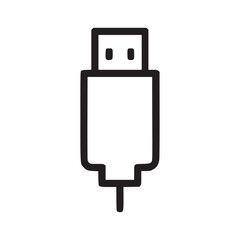 A simple black outline drawing of a usb connector on a white background in a minimalist style art design