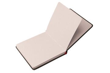 Open notebook with blank pages isolated on a white background.