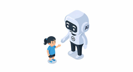 Fototapeta premium Child Interacting with AI Robot A Futuristic Illustration of Technology and Human Connection