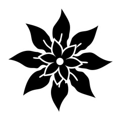 Vector art of an elegant black silhouette of a multilayered flower resembling a star, set against a plain