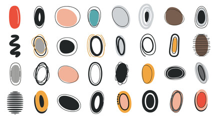 A collection of abstract organic shapes and doodles with hand drawn textures.