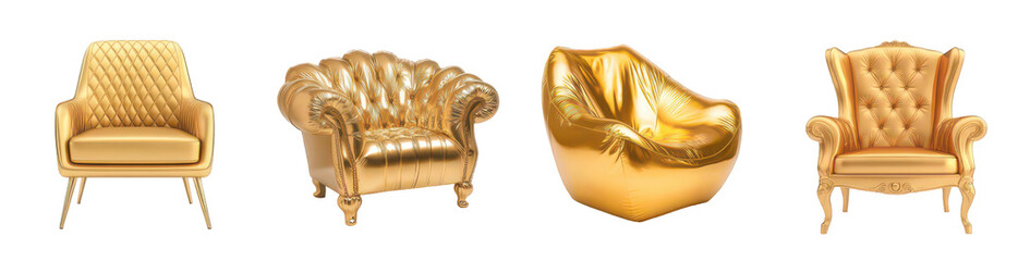Golden Seats: A collection of luxurious armchairs exuding opulence, each piece a testament to craftsmanship and comfort.