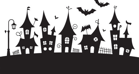 Haunted Castle Bats Bones Tree Silhouette Halloween Spooky Scary Horror