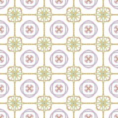 Colorful Geometric Seamless Pattern with Abstract Floral Motifs, Pastel Tile Design 