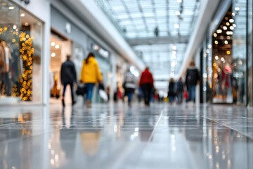 Fototapeta premium Busy shopping mall filled with diverse shoppers during holiday season in vibrant indoor environment