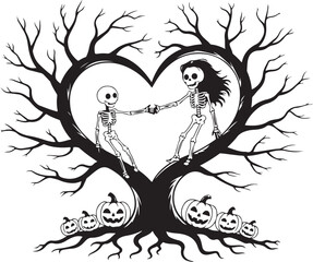 Haunted Castle Bats Bones Tree Silhouette Halloween Spooky Scary Horror