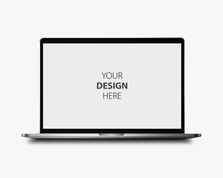 Realistic modern laptop mockup front view on white background - vector graphic