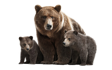 Fototapeta premium Mother Bear and Two Cubs isolated on a transparent background