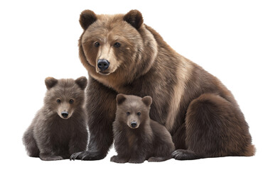 Fototapeta premium Mother bear with two cubs isolated on a transparent background
