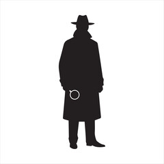 Man silhouette with magnifying glass for search and investigation