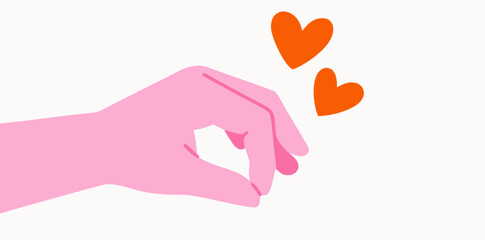 Hand forming a heart with lively orange hearts, perfect for conveying love and affection in creative designs