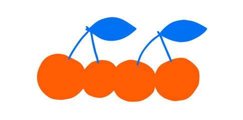 Bright orange and blue cherry illustration creating a whimsical and playful atmosphere for art lovers and enthusiasts