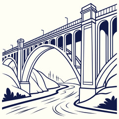 Vector art of bridge over river isolated on white