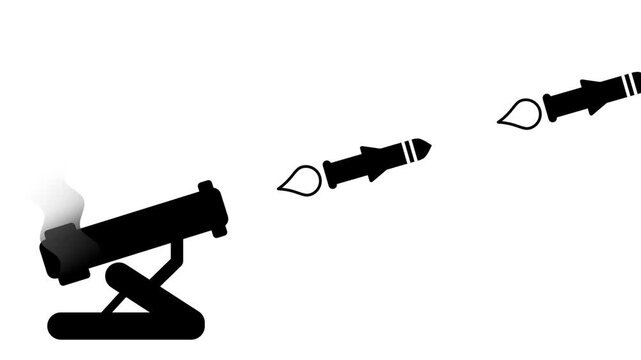 A missile launcher fires a barrage of rockets into the air to defend the city against the incoming alien attack