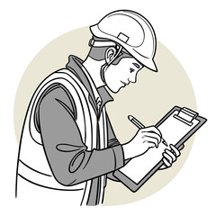 Vector art of construction worker writing on clipboard