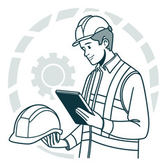 Vector art of engineer using tablet