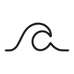A simple black line drawing of a wave cresting on a white background in a minimalist style art