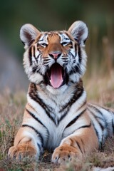 Fototapeta premium Yawning Tiger Cub