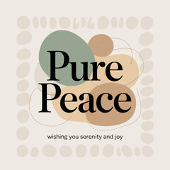 Calming birthday card featuring the words pure peace with serenity and joy greeting subtle abstract shapes and soft pastel colors vector